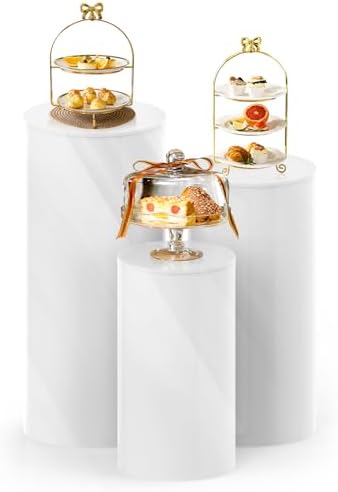 Baotree White Cylinder Pedestal Stands 3 Pieces