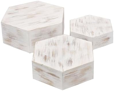 Efavormart Set of 3 Whitewashed Hexagonal Wood Dessert Holders