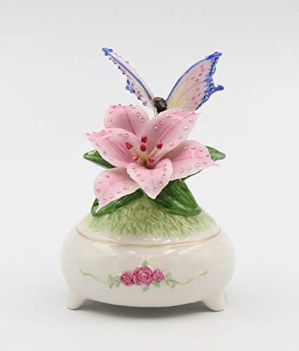 Fine Porcelain Butterfly Musical Box Figurine Fur Elise 5 Inch