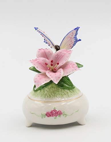 Fine Porcelain Butterfly Musical Box Figurine Fur Elise 5 Inch