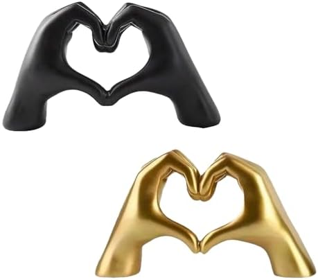 Panthra 2PCS Heart Hands Sculpture Heart Shaped Table Statue Gold Black