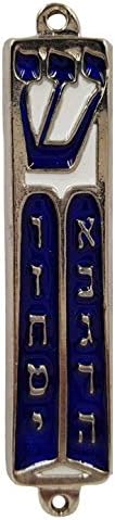 Talisman4u Ten Commandments Mezuzah Scroll Silver Tone Blue Enamel Door Ornament