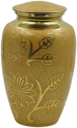 Eternity Cream and Gold Brass Urn with Engraved Sprigs