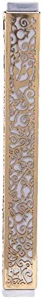 Yair Emanuel Lasercut Pomegranate Mezuzah Gray Gold Overlay