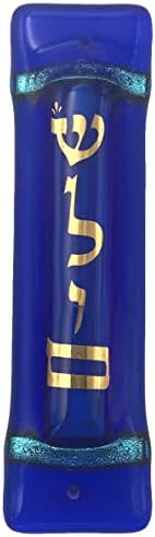 Shalom Art Glass Mezuzah with Scroll - Midnight Blue