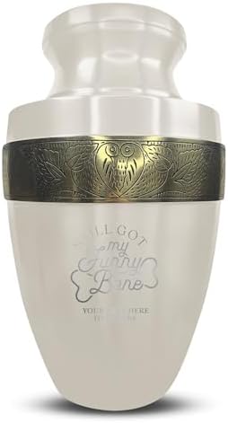 Custom Adult Cremation Urn with Funny Engraving 200 Lbs Gold Rim White