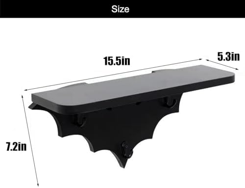 Bat Floating Shelf with 3 Key Hooks Black Wall Decor