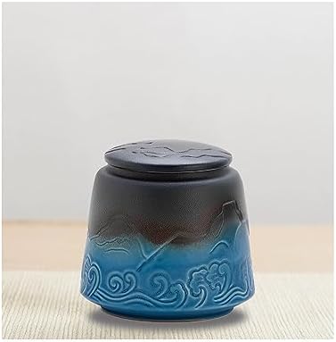 Small Urn for Human Ashes - Black Blue Gradient 33 inch Ceramic Urn