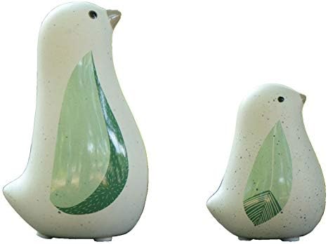 Unique Sitting Birds Figurines with Green Leaf Wings Set of 2