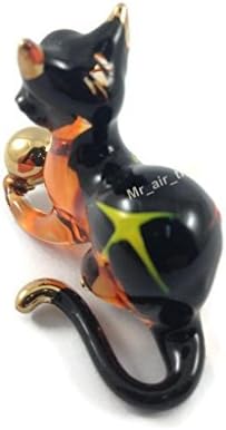 Tiny 2 Inch Black Brown Crouching Cat Figurine