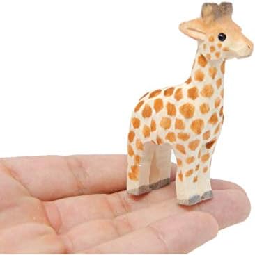 Hand-Carved Wooden Giraffe Statue - Miniature Home Decor Sculpture