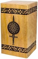 Handcrafted Wooden Cremation Urn with Warrior Design
