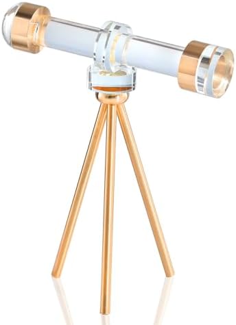 Modern Handmade Crystal Telescope with Brass Bracket Sculpture Decoration