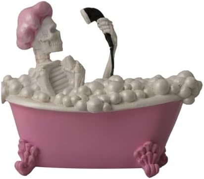 Whimsical Halloween Skeleton in Pink Bath Tub Figurine