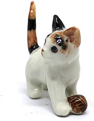 ZOOCRAFT Ceramic Figurine Cat with Ball Handmade Miniature Collectible Porcelain Standing 1