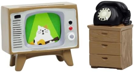 Cute Mini TV and Telephone Cabinet Figurine for Cat Lovers