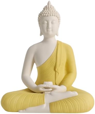 Shakyamuni Buddha Statue with LED Halo 12x8x16in Ceramic and Wood Base