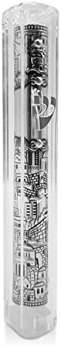 Talisman4u Jerusalem Clear Mezuzah Case with Scroll Silver Ornament