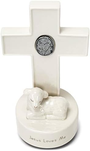 DEMDACO Heart Cross with Little Lamb Musical Figurine 8 Inch White
