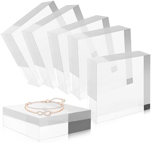 6 Pcs Clear Acrylic Risers 3x3x1 Inch Display Blocks for Jewelry