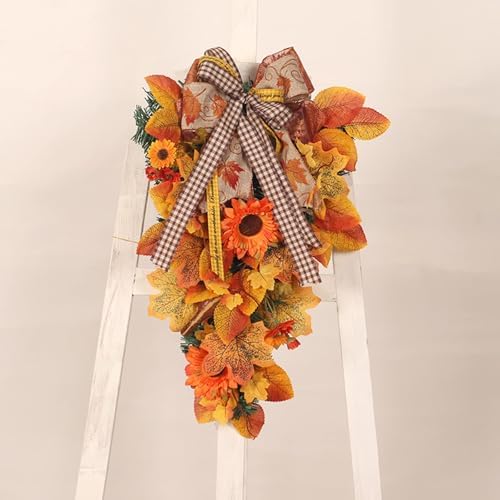 Artificial Fall Teardrop Swag Wreath for Front Door