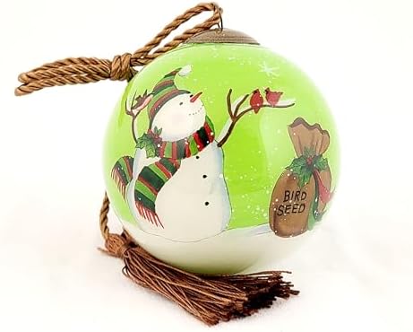 Snowman Feeding Birds LiBien Glass Collectible