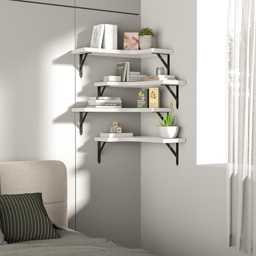 ROMGUAR CRAFT Corner Floating Shelves Set of 4 White
