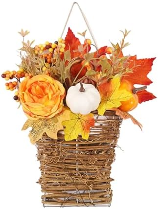 Autumn Peony Pumpkin Wall Hanging Basket Wreath