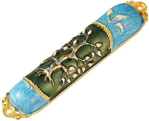 Hand Painted Enamel Mezuzah with Tree of Life Design