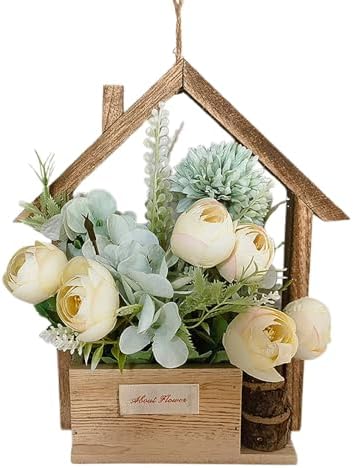 Wooden Door Hanger Basket with Silk Flowers and Ribbon