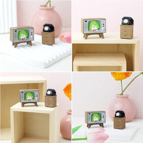 Cute Mini TV and Telephone Cabinet Figurine for Cat Lovers