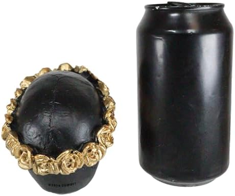 Day of the Dead Copper Rose Laurel Black Skull Figurine