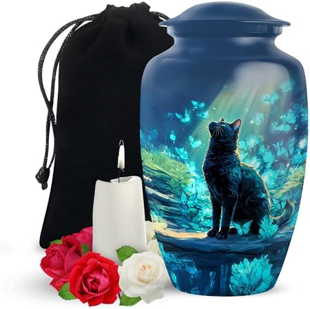 Yatskia Blue Butterfly Cat Cremation Urn for Adult Ashes