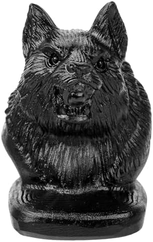 Natural Black Obsidian Wolf Head Figurine Sculpture Art Decor