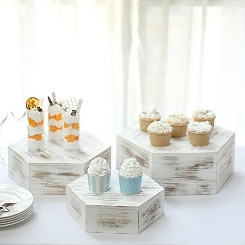 Tableclothsfactory Set of 3 Whitewashed Wooden Dessert Holders