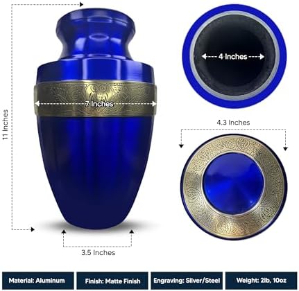 Custom Adult Cremation Urn with Funny Fishing Design and Gold Rim Blue