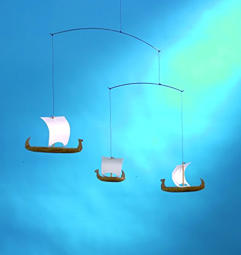 Viking Ships 3 Hanging Mobile - Teak - Handmade in Denmark