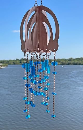 Handmade Copper Jellyfish Mobile with Blue Glass Beads