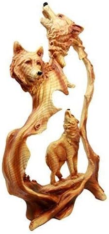 Ebros Gift Nature Rustic Faux Wood Howling Wolf Family Sculpture