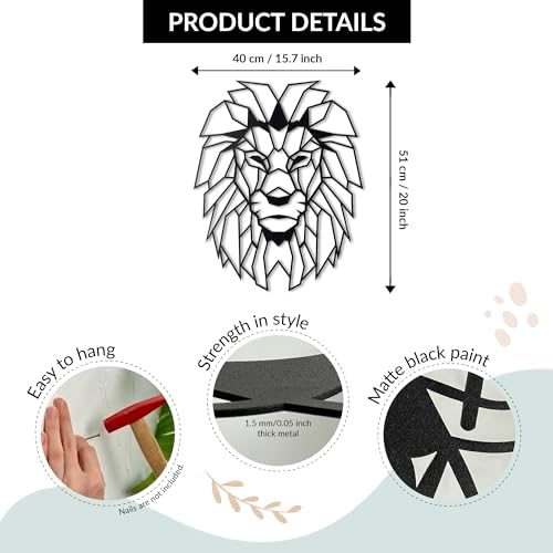 Lion Head Wall Art Sculpture - Metal Decor for Home