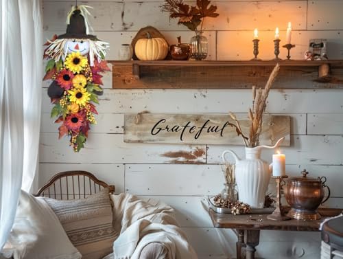 24 Inch Rustic Fall Scarecrow Teardrop Swag