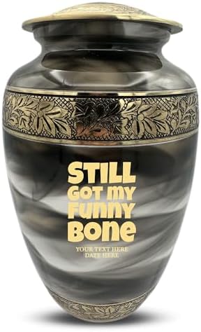 Custom Cremation Urn with Humor Engraving and Gold Design
