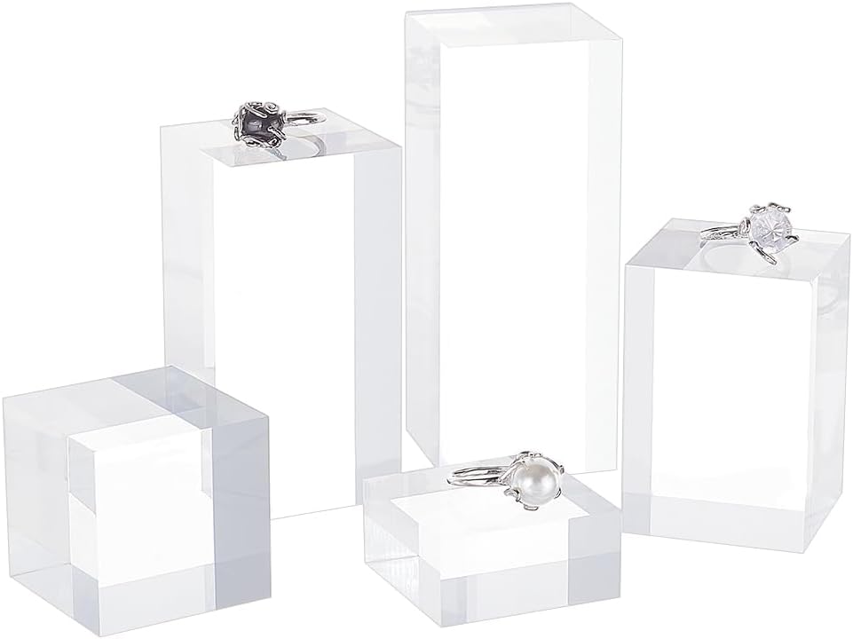 5Pcs Clear Acrylic Cube Display Blocks for Jewelry and Gemstone Showcases