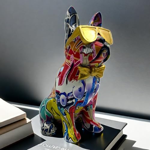 Colorful Art French Bulldog with Sunglasses Statue
