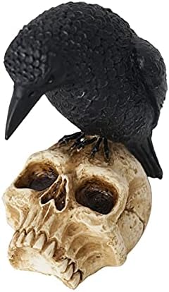 EraSpooky Gothic Crow on Skull Halloween Statue