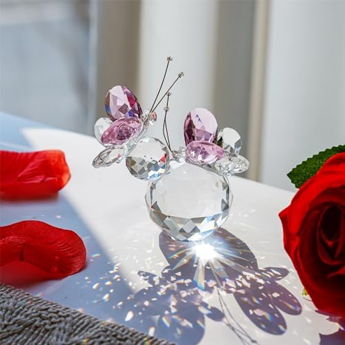 HD Pink Crystal Butterfly Figurine with Crystal Ball Base