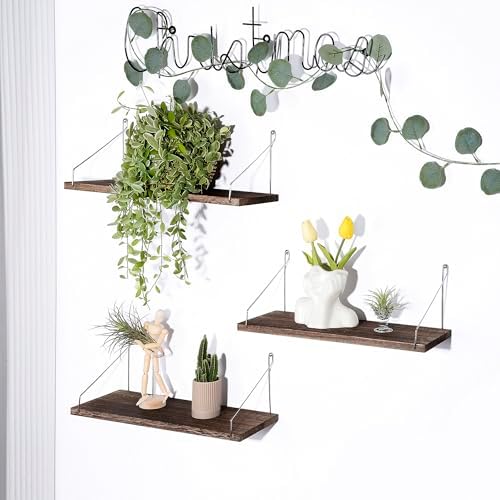 MITIME Floating Shelves Set of 3 Rustic Wood Wall Storage Shelves
