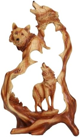 Ebros Gift Nature Rustic Faux Wood Howling Wolf Family Sculpture