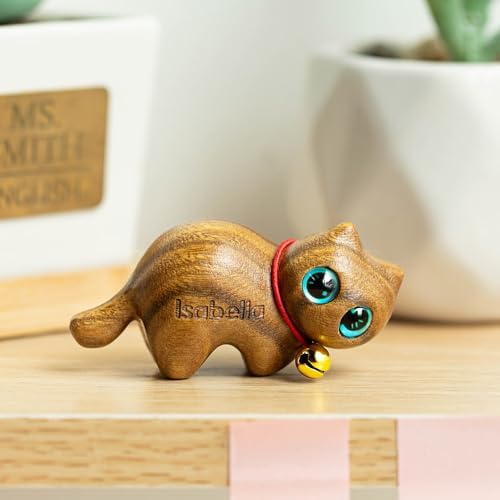 Custom Small Wooden Cat Sculpture Handmade Figurine