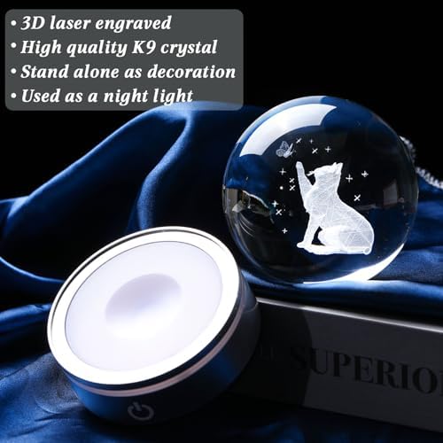 3D Crystal Cat Ball Home Decor Night Light Gift